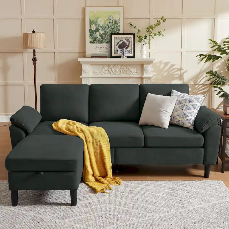 L-förmiges Sektionssofa aus Polyester und Hartholz mit umwandelbarem Ottoman 79,53" B x 52,76" T x 34,25" H