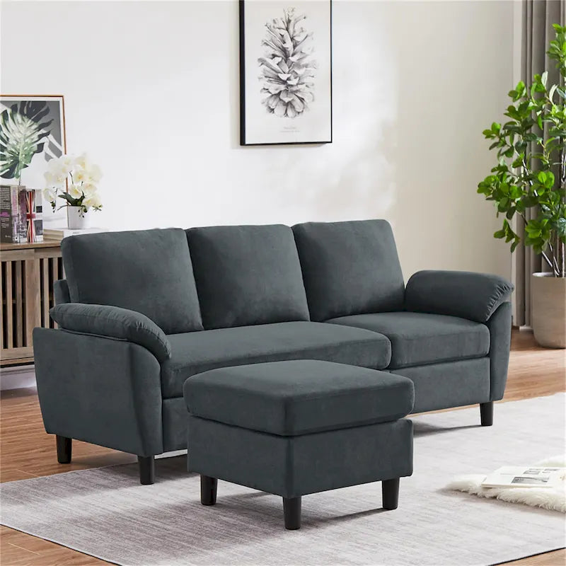 L-förmiges Sektionssofa aus Polyester und Hartholz mit umwandelbarem Ottoman 79,53" B x 52,76" T x 34,25" H