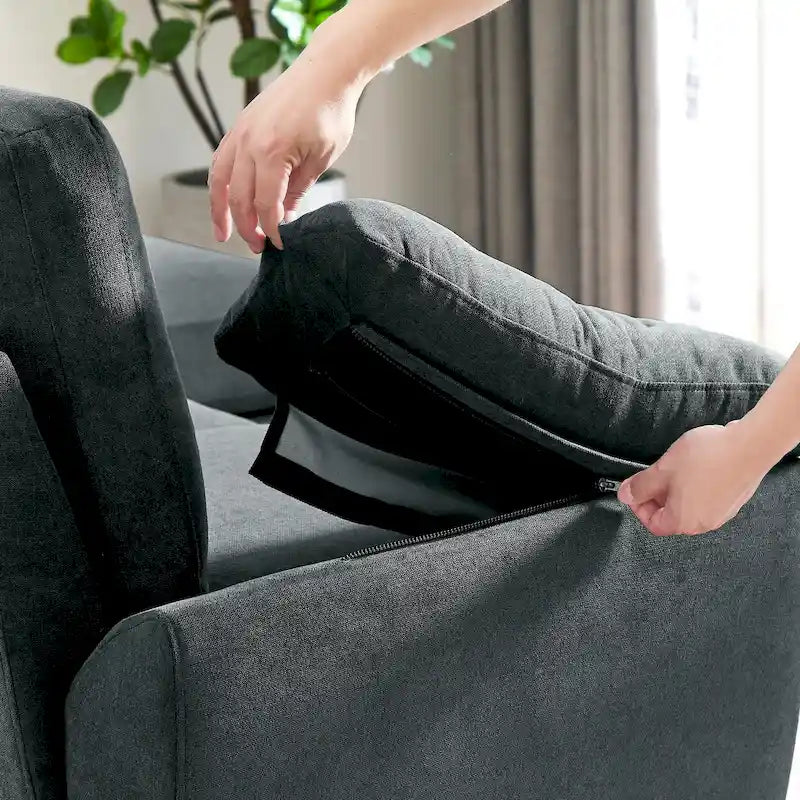 L-förmiges Sektionssofa aus Polyester und Hartholz mit umwandelbarem Ottoman 79,53" B x 52,76" T x 34,25" H