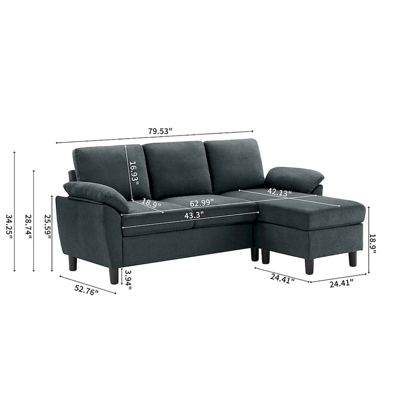 L-förmiges Sektionssofa aus Polyester und Hartholz mit umwandelbarem Ottoman 79,53" B x 52,76" T x 34,25" H