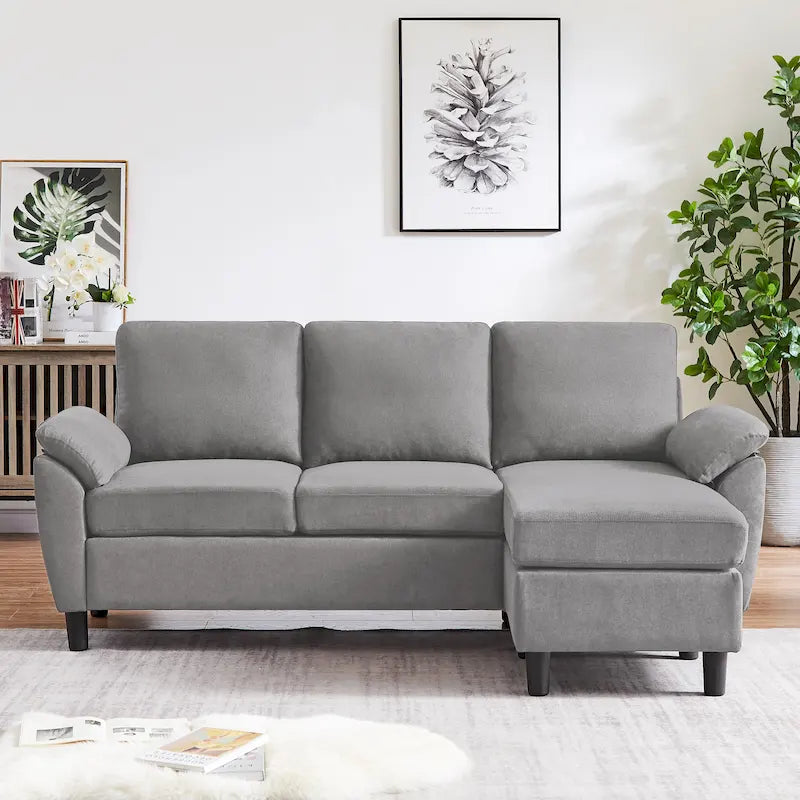 L-förmiges Sektionssofa aus Polyester und Hartholz mit umwandelbarem Ottoman 79,53" B x 52,76" T x 34,25" H