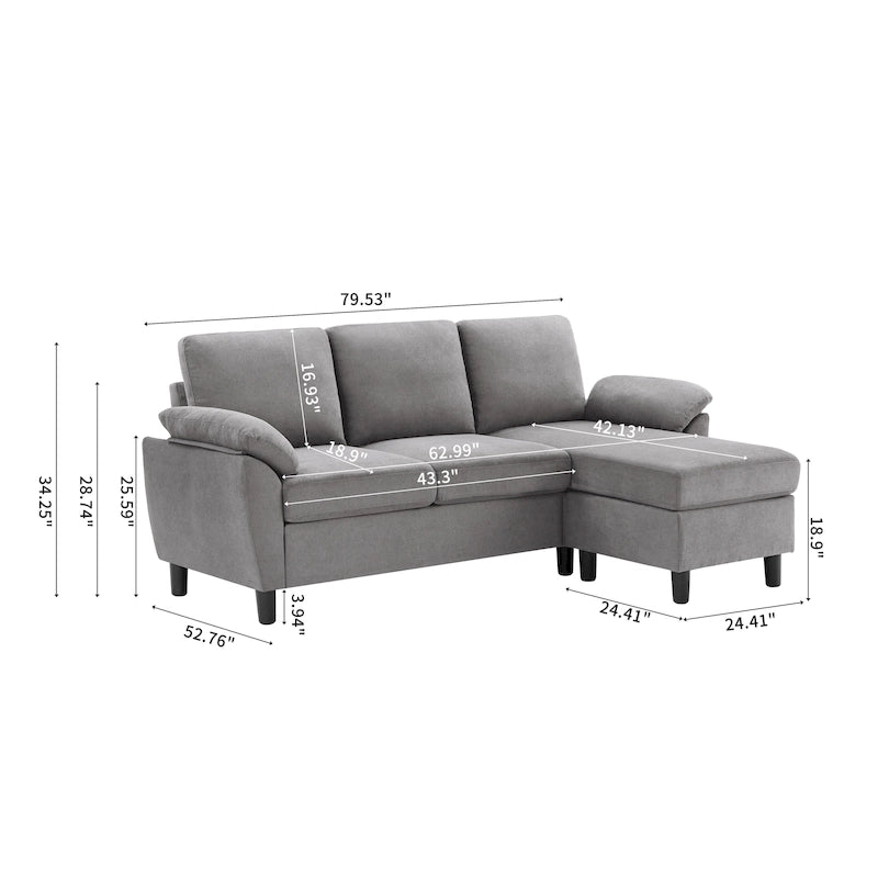 L-förmiges Sektionssofa aus Polyester und Hartholz mit umwandelbarem Ottoman 79,53" B x 52,76" T x 34,25" H