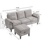 L-förmiges Sektionssofa aus Polyester und Hartholz mit umwandelbarem Ottoman 79,53" B x 52,76" T x 34,25" H