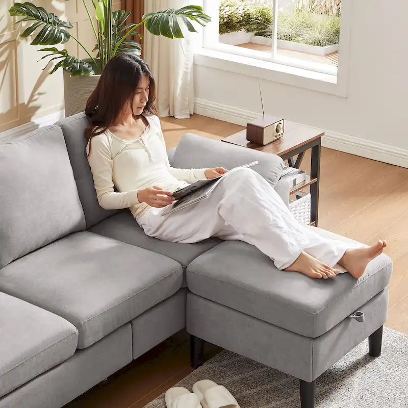 L-förmiges Sektionssofa aus Polyester und Hartholz mit umwandelbarem Ottoman 79,53" B x 52,76" T x 34,25" H