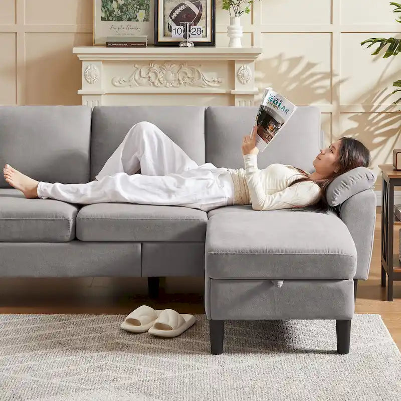 L-förmiges Sektionssofa aus Polyester und Hartholz mit umwandelbarem Ottoman 79,53" B x 52,76" T x 34,25" H