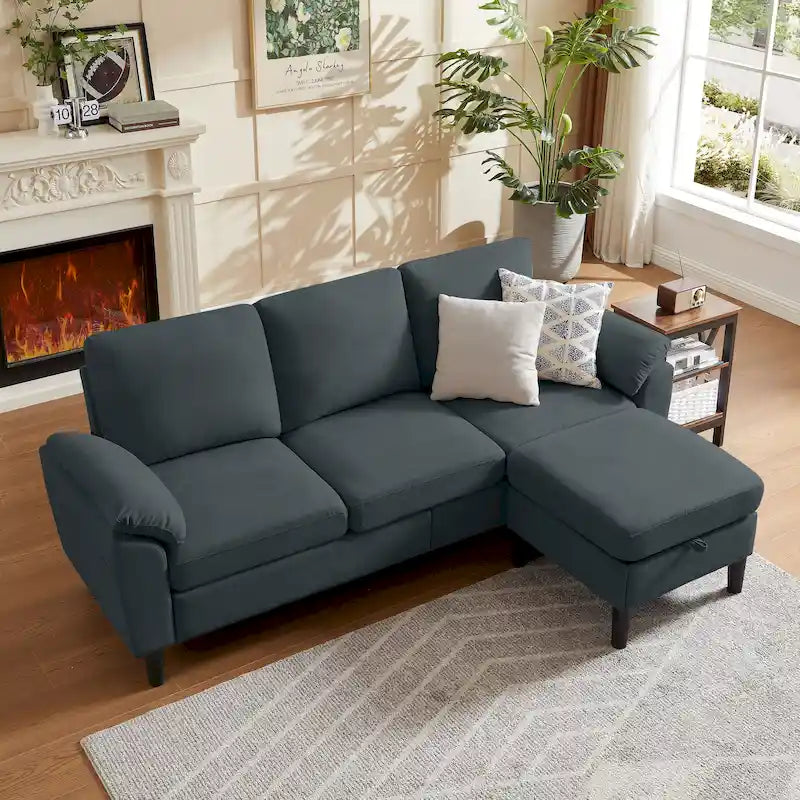 L-förmiges Sektionssofa aus Polyester und Hartholz mit umwandelbarem Ottoman 79,53" B x 52,76" T x 34,25" H