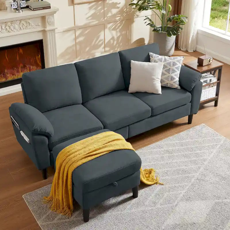 L-förmiges Sektionssofa aus Polyester und Hartholz mit umwandelbarem Ottoman 79,53" B x 52,76" T x 34,25" H