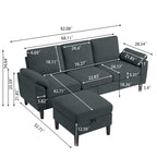 L-förmiges Sektionssofa aus Polyester und Hartholz mit umwandelbarem Ottoman 79,53" B x 52,76" T x 34,25" H
