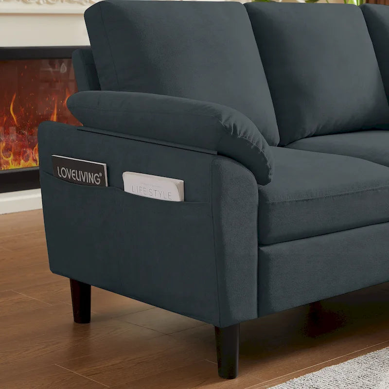 L-förmiges Sektionssofa aus Polyester und Hartholz mit umwandelbarem Ottoman 79,53" B x 52,76" T x 34,25" H