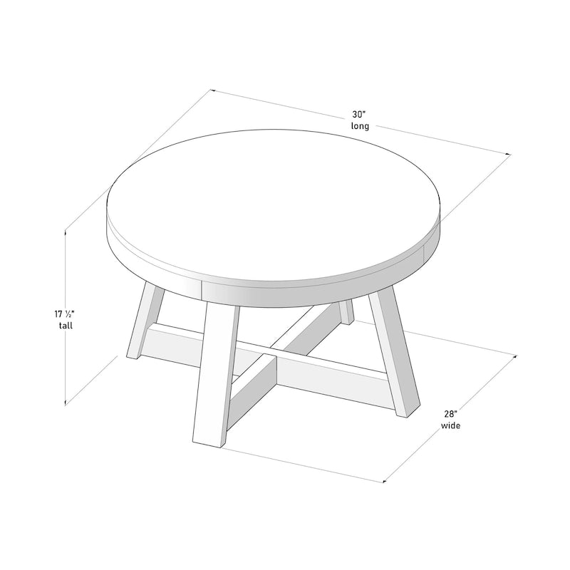 Runder Couchtisch aus massivem Kiefernholz 76,2 cm x 76,2 cm x 45,085 cm