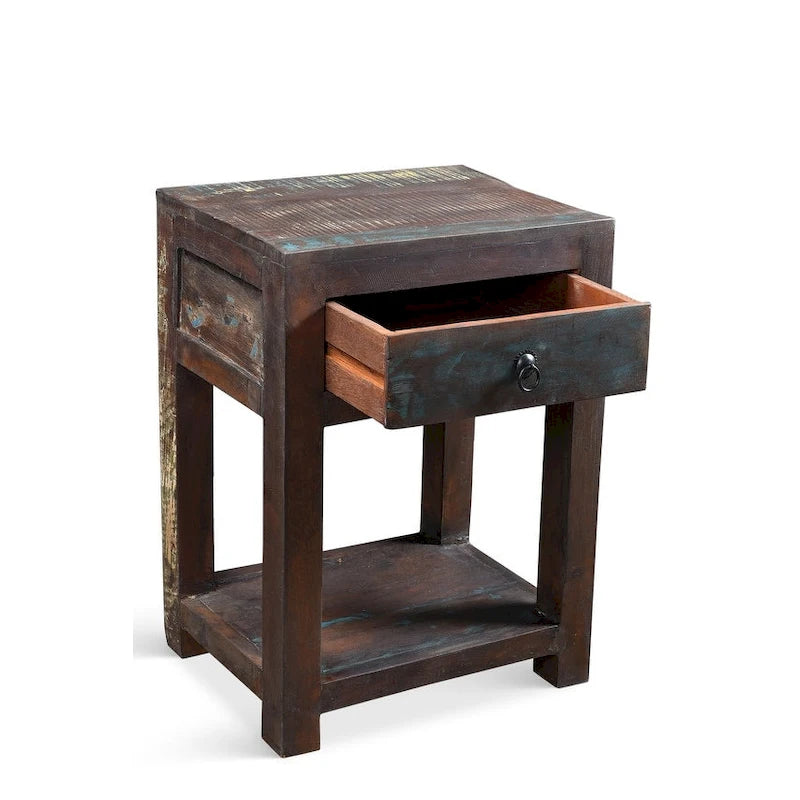 Beistelltisch aus Altholz-Mangoholz mit Schublade 35,5 cm B x 50,8 cm L x 66 cm H