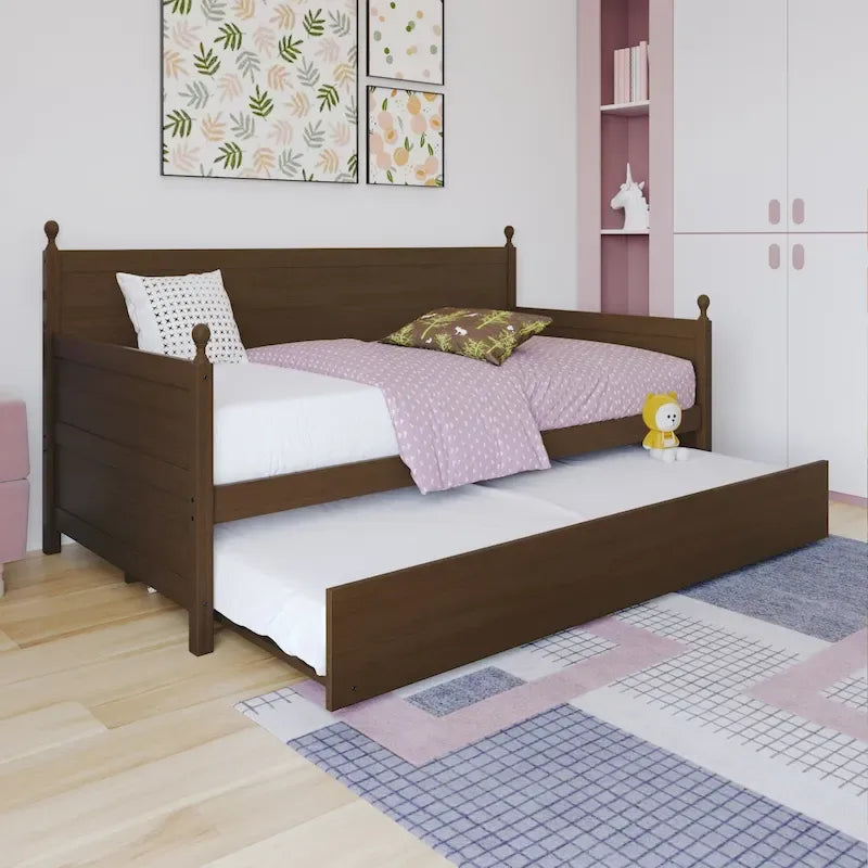 Tagesbett aus massivem Kautschukholz mit ausziehbarem Rollbett 42" B x 81" L x 43" H