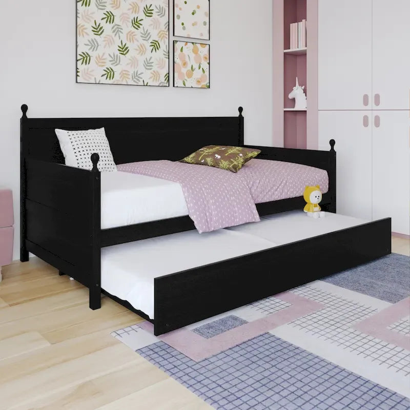 Tagesbett aus massivem Kautschukholz mit ausziehbarem Rollbett 42" B x 81" L x 43" H