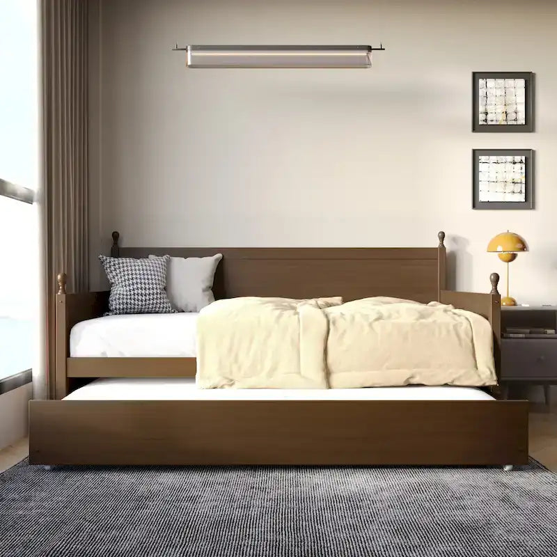 Tagesbett aus massivem Kautschukholz mit ausziehbarem Rollbett 42" B x 81" L x 43" H