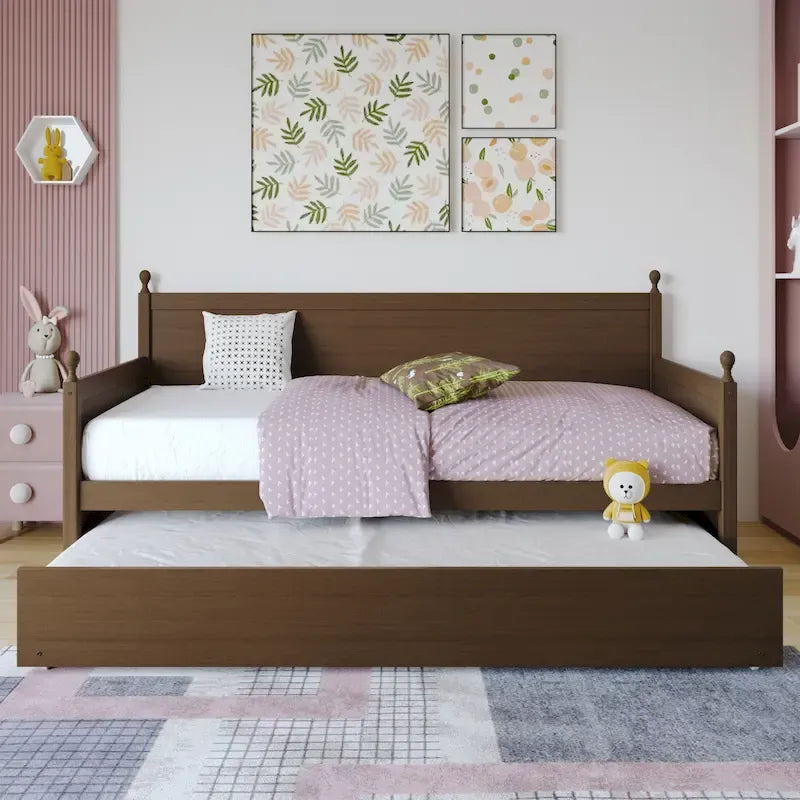 Tagesbett aus massivem Kautschukholz mit ausziehbarem Rollbett 42" B x 81" L x 43" H