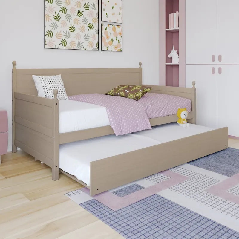 Tagesbett aus massivem Kautschukholz mit ausziehbarem Rollbett 42" B x 81" L x 43" H