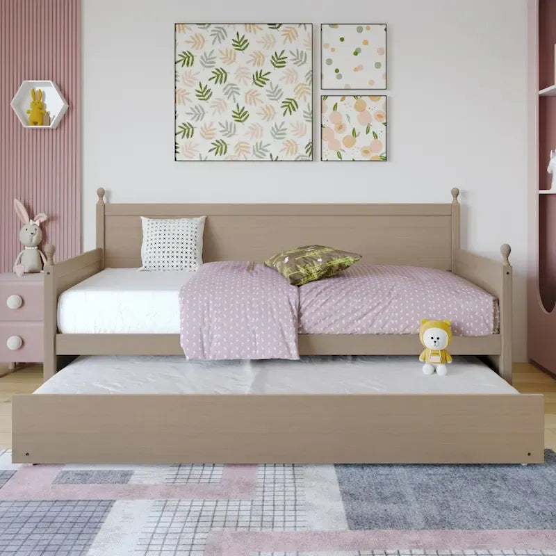 Tagesbett aus massivem Kautschukholz mit ausziehbarem Rollbett 42" B x 81" L x 43" H