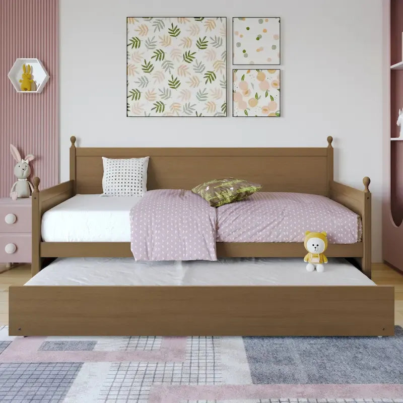 Tagesbett aus massivem Kautschukholz mit ausziehbarem Rollbett 42" B x 81" L x 43" H