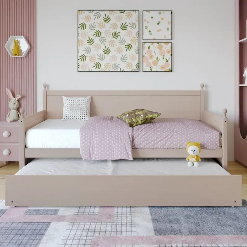 Tagesbett aus massivem Kautschukholz mit ausziehbarem Rollbett 42" B x 81" L x 43" H