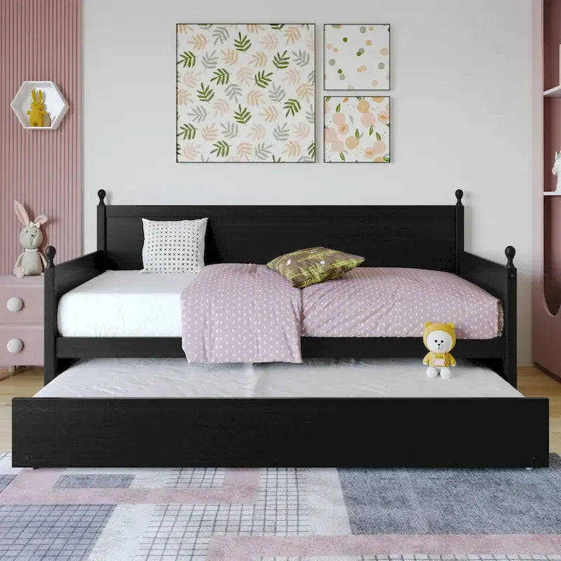 Tagesbett aus massivem Kautschukholz mit ausziehbarem Rollbett 42" B x 81" L x 43" H