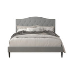Gepolstertes Plattformbett aus Polyester mit Knopfheftung und Kamelrücken-Kopfteil