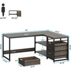 E1 Spanplatte & Metall umkehrbarer L-förmiger Schreibtisch mit Schubladen 150 cm B x 109 cm T x 75 cm H