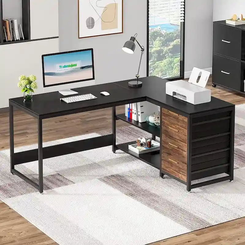 E1 Spanplatte & Metall umkehrbarer L-förmiger Schreibtisch mit Schubladen 150 cm B x 109 cm T x 75 cm H