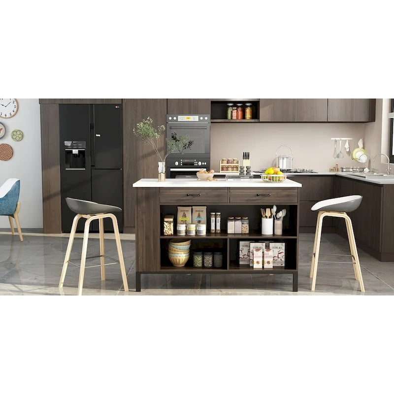 Kücheninsel aus Massiv- und Ingenieurholz mit Stauraum 140 x 76 x 91 cm
