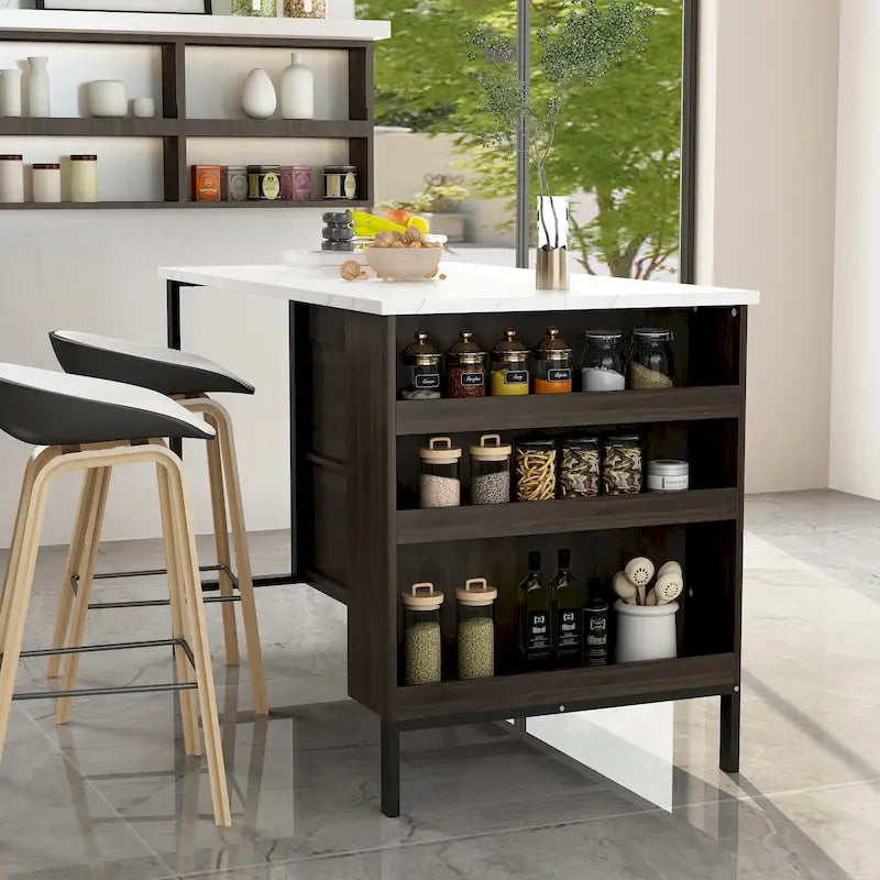 Kücheninsel aus Massiv- und Ingenieurholz mit Stauraum 140 x 76 x 91 cm