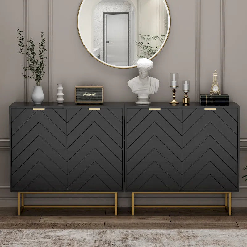 MDF- & Metall-Doppeltür-Anrichte-Buffetschrank mit Fischgrät-Türen 80 cm B x 40 cm T x 77,5 cm H