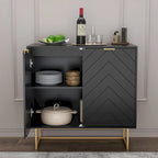 MDF- & Metall-Doppeltür-Anrichte-Buffetschrank mit Fischgrät-Türen 80 cm B x 40 cm T x 77,5 cm H