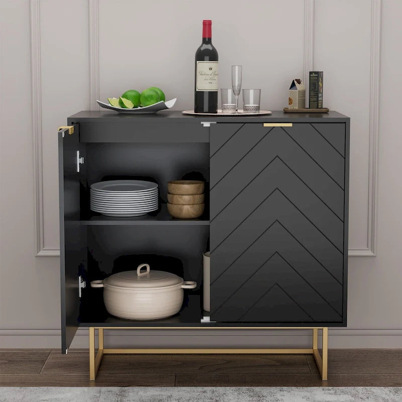 MDF- & Metall-Doppeltür-Anrichte-Buffetschrank mit Fischgrät-Türen 80 cm B x 40 cm T x 77,5 cm H