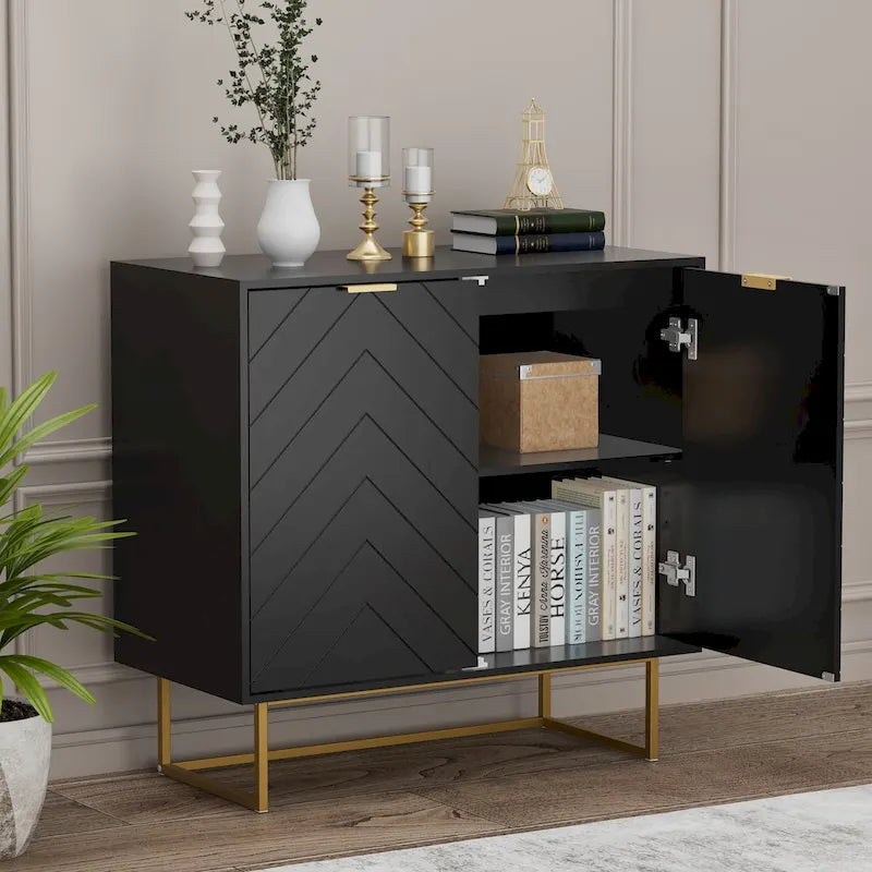 MDF- & Metall-Doppeltür-Anrichte-Buffetschrank mit Fischgrät-Türen 80 cm B x 40 cm T x 77,5 cm H