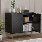 MDF- & Metall-Doppeltür-Anrichte-Buffetschrank mit Fischgrät-Türen 80 cm B x 40 cm T x 77,5 cm H