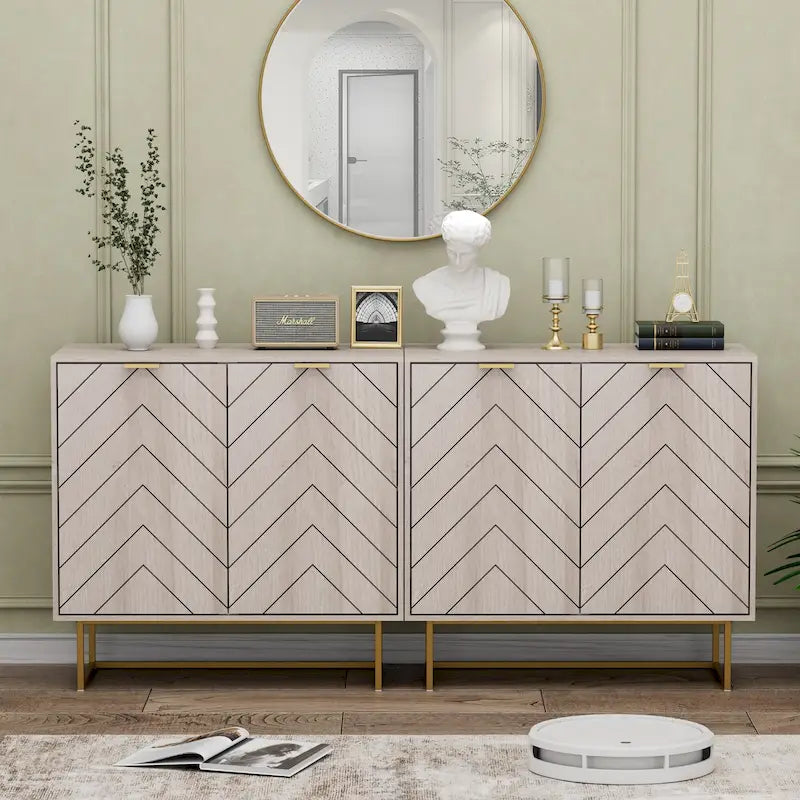 MDF- & Metall-Doppeltür-Anrichte-Buffetschrank mit Fischgrät-Türen 80 cm B x 40 cm T x 77,5 cm H