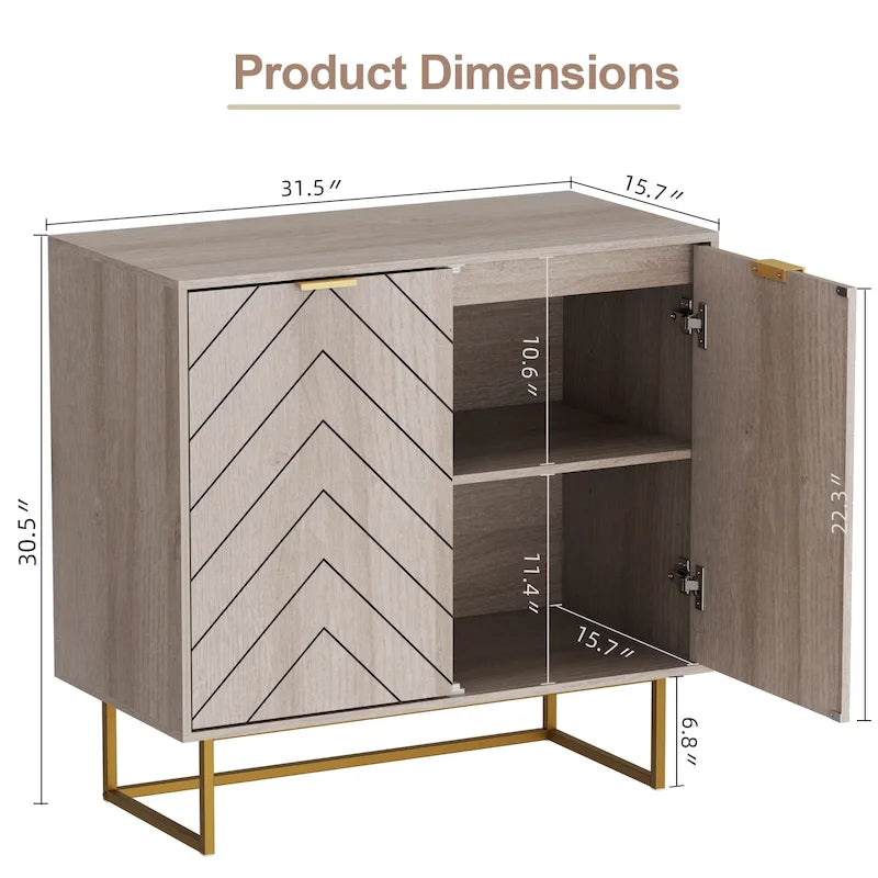 MDF- & Metall-Doppeltür-Anrichte-Buffetschrank mit Fischgrät-Türen 80 cm B x 40 cm T x 77,5 cm H