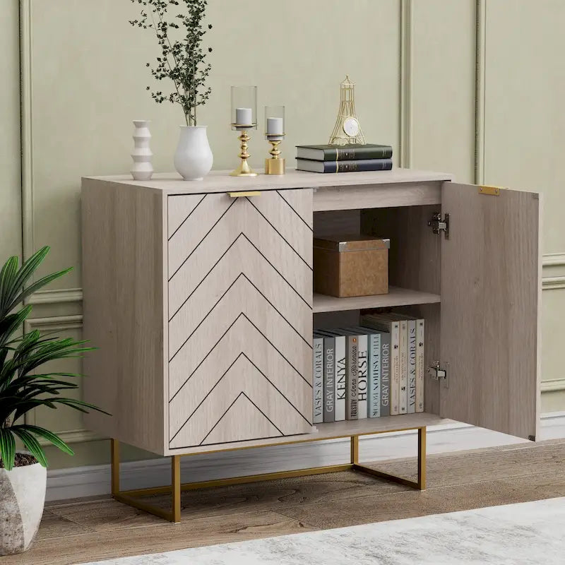 MDF- & Metall-Doppeltür-Anrichte-Buffetschrank mit Fischgrät-Türen 80 cm B x 40 cm T x 77,5 cm H