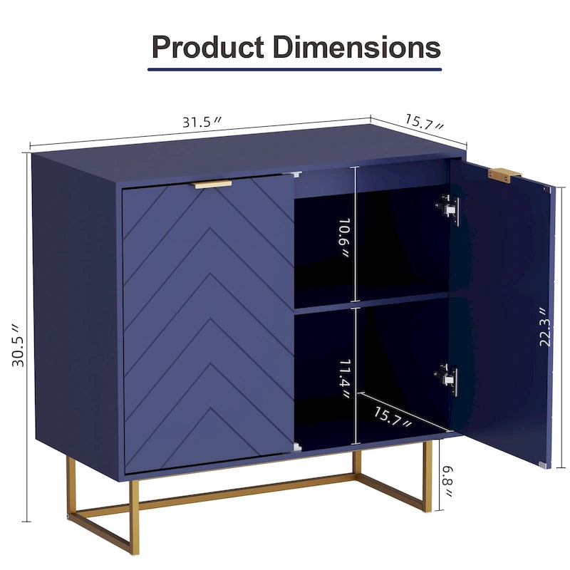 MDF- & Metall-Doppeltür-Anrichte-Buffetschrank mit Fischgrät-Türen 80 cm B x 40 cm T x 77,5 cm H