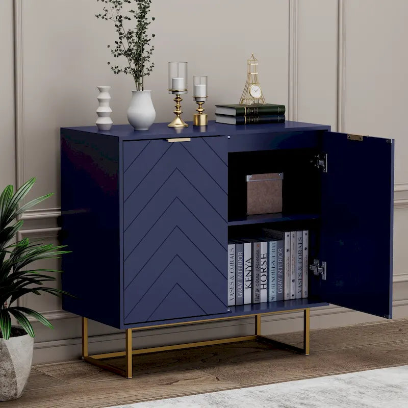 MDF- & Metall-Doppeltür-Anrichte-Buffetschrank mit Fischgrät-Türen 80 cm B x 40 cm T x 77,5 cm H