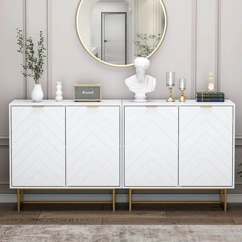 MDF- & Metall-Doppeltür-Anrichte-Buffetschrank mit Fischgrät-Türen 80 cm B x 40 cm T x 77,5 cm H