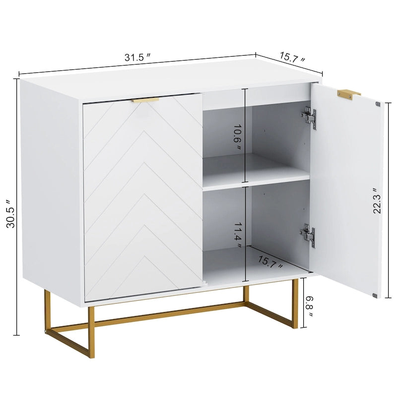 MDF- & Metall-Doppeltür-Anrichte-Buffetschrank mit Fischgrät-Türen 80 cm B x 40 cm T x 77,5 cm H