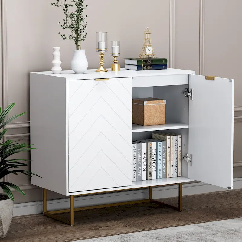 MDF- & Metall-Doppeltür-Anrichte-Buffetschrank mit Fischgrät-Türen 80 cm B x 40 cm T x 77,5 cm H