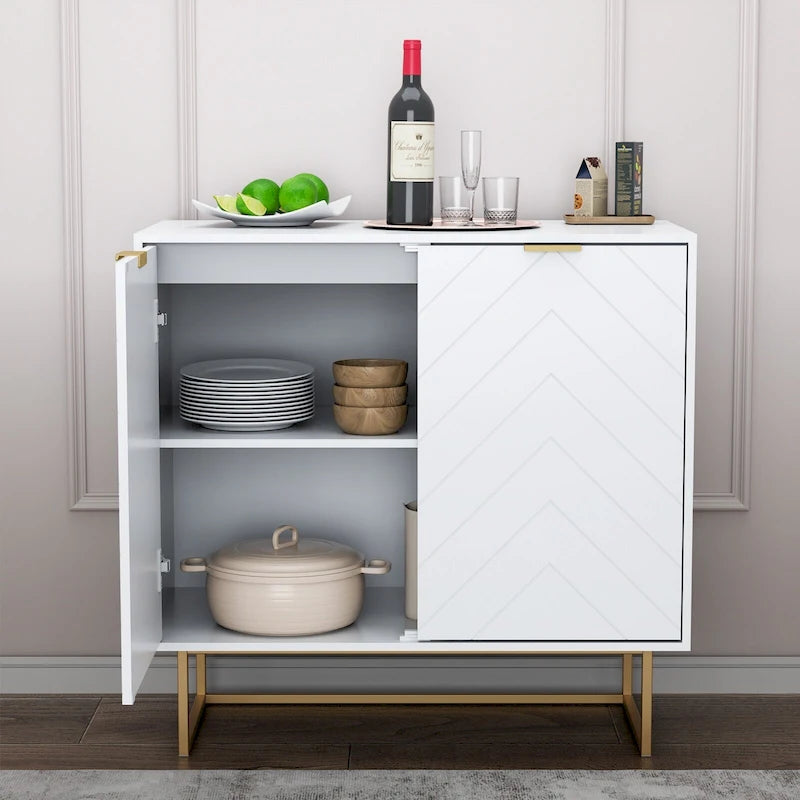 MDF- & Metall-Doppeltür-Anrichte-Buffetschrank mit Fischgrät-Türen 80 cm B x 40 cm T x 77,5 cm H