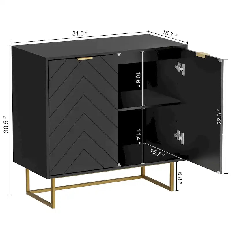 MDF- & Metall-Doppeltür-Anrichte-Buffetschrank mit Fischgrät-Türen 80 cm B x 40 cm T x 77,5 cm H
