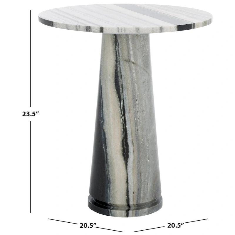 Runder Beistelltisch aus massivem grauem Marmor, 53 cm B x 53 cm T x 61 cm H