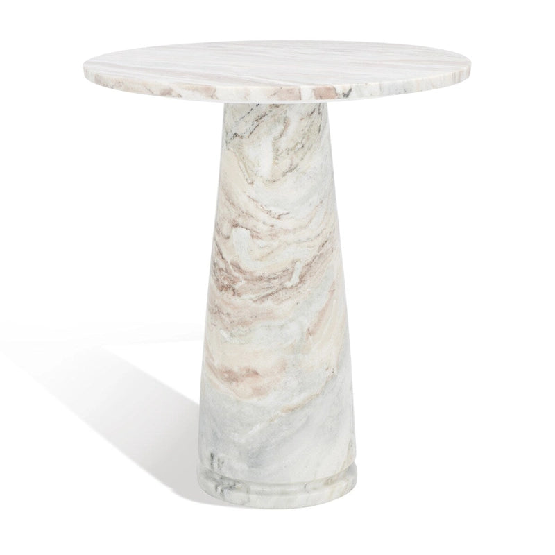 Runder Beistelltisch aus massivem grauem Marmor, 53 cm B x 53 cm T x 61 cm H