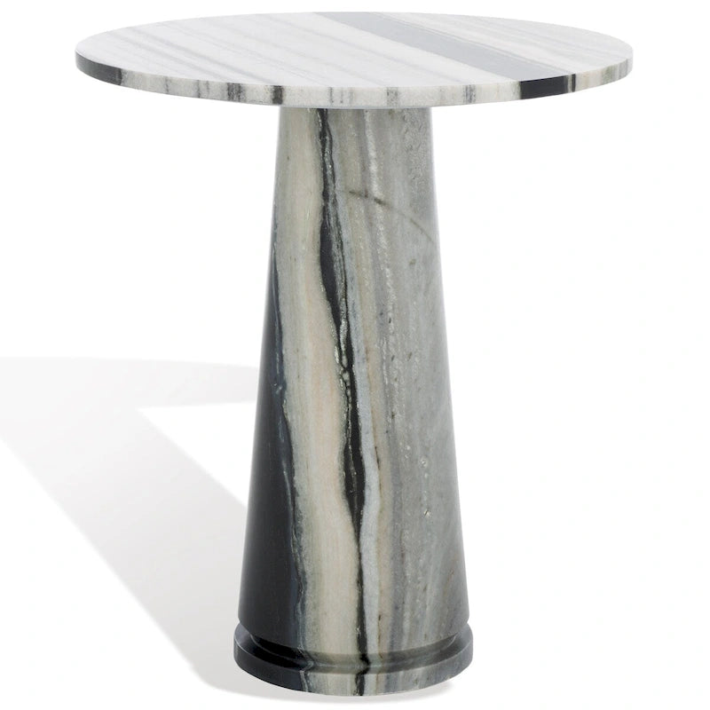 Runder Beistelltisch aus massivem grauem Marmor, 53 cm B x 53 cm T x 61 cm H