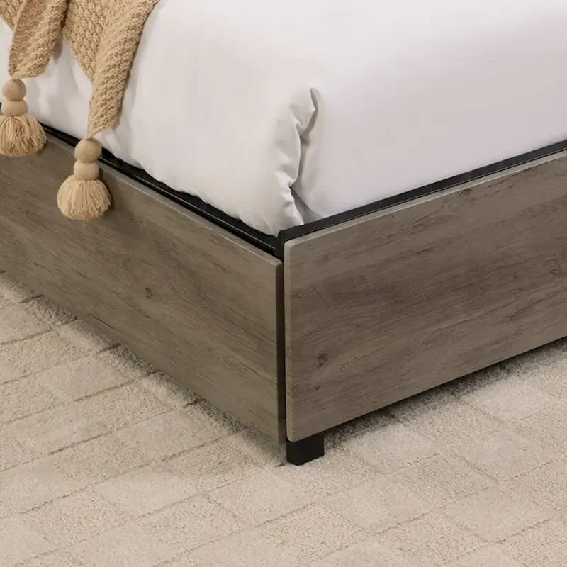 Queen-Bettgestell aus Holz und Metall mit Stauraum-Kopfteil und Ladestation
