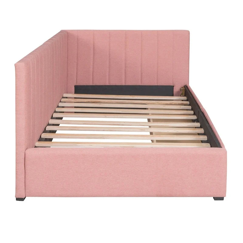 Tagesbett für zwei Personen aus Leinen und MDF mit 2 Schubladen und gepolsterter Rückenlehne, 190 cm L x 108 cm B x 72 cm H