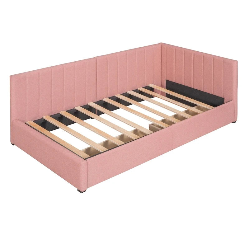 Tagesbett für zwei Personen aus Leinen und MDF mit 2 Schubladen und gepolsterter Rückenlehne, 190 cm L x 108 cm B x 72 cm H